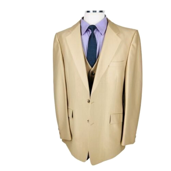 42L Phoenix Clothes USA Mens 1970s Vintage 3 Piece Suit Sand Pants 38 - Picture 10 of 12